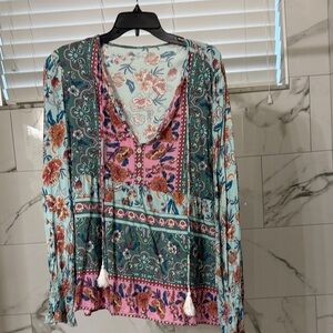 Floral V-Neck Long Sleeve Top